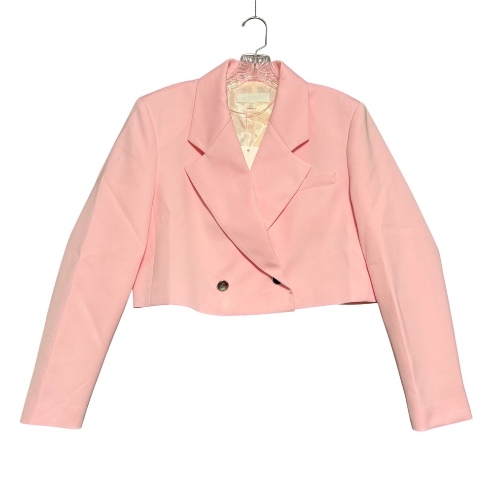 Zara Cropped Blazer Women Medium Pink Double Breasted Peak Lapel Barbiecore Chic